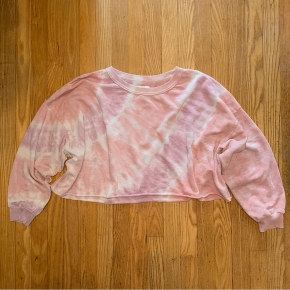 Pink Tie-Dye Women's American Eagle Cropped Sweatshirt - Picture 2 of 8